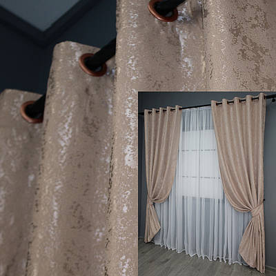 Комплект (2шт. 1,5х2,5м.) штор на люверсах, льон мармур, "Pavliani". Колір світло-пудровий. Код 1362ш 37-0044