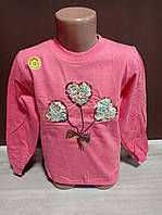 Утепленный батник реглан свитшот джемпер для девочки с микроначесом Турция Цветы 3-8 лет