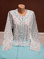 Пижама женская на пуговицах с карманами Турция батал 50-54 размеры 100% хлопок кофта и штаны мята