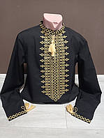Дизайнерская мужская черная вышивнка "Достоинство" с вышивкой и длинным рукавом Украина УкраинаТД 44-64 размер