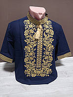 Дизайнерская мужская темно-синяя рубашка "Богатство" с вышивкой Украина УкраинаТД 44-64 размеры