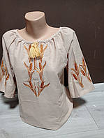 Дизайнерская бежевая женская вышиванка "Свое" с вышивкой колосков Украина УкраинаТД 44-64 размеры