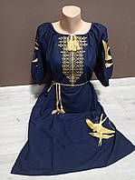 Дизайнерська темно-синя жіноча сукня "Гідність" з вишивкою Україна УкраїнаТД 44-56 розміри