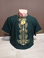 Дизайнерская мужская изумрудная рубашка "Сказка" с вышивкой Украина УкраинаТД 44-64 размеры