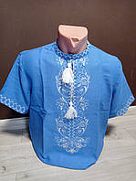 Дизайнерская мужская голубая рубашка "Успех" с вышивкой Украина УкраинаТД 44-64 размеры