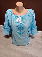 Дизайнерская женская голубая вышиванка "Легкость" с рукавом 3/4 Украина УкраинаТД 44-64 размеры