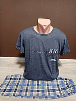 Мужская пижама Турция Лето хлопок 48-50 футболка и бриджи синяя