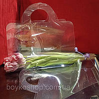 Сумочка для букетов цветов с ручками 35*26*14 см из прозрачного пластика от украинского производителя