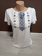 Женская белая футболка с вышивкой "Крестик" УкраинаТД 40-58 размеры синяя