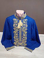 Дизайнерская мужская синяя вышиванка "Богатство" с золотой вышивкой Украина УкраинаТД 44-64 размеры