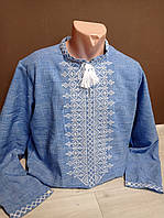 Дизайнерская синяя мужская вышиванка "Джинс" с вышивкой и длинным рукавом Украина УкраинаТД 44-64 размеры