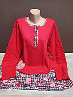 Пижама женская батал Сердце Турция 46-54 размеры реглан и штаны байка малина и красная