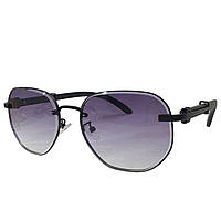 Солнцезащитные очки в металлической оправе и фиолетово-серой линзой градиент, черными матовыми дужками