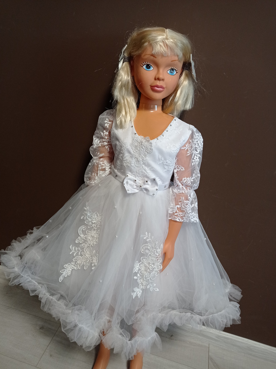 Бальна пишна сукня для дівчинки на ранок та свято фатиновий рукав мережево 3-6 років Україна біла