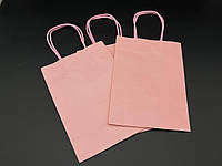 Крафт-пакеты бумажные под лого с витыми ручками цвет светло-розовый. 15х8х21см
