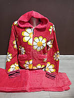 Пижама женская утепленная с капюшоном Турция Ромашка 44-48 махра розовая