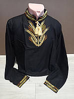 Дизайнерская мужская черная вышиванка лен "Сила духа" с золотой вышивкой УкраинаТД 44-64 размеры