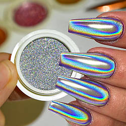 Втирання лазерне "Призма" Laser для дизайну нігтів, срібло - дзеркальна голографічна пудра