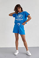 Жіночий спортивний комплект із шортами та футболкою синій колір, L (є розміри)