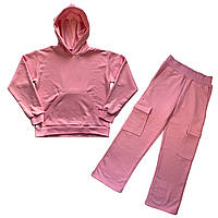 Спортивный костюм для девочки розовый (худи + штаны карго)
