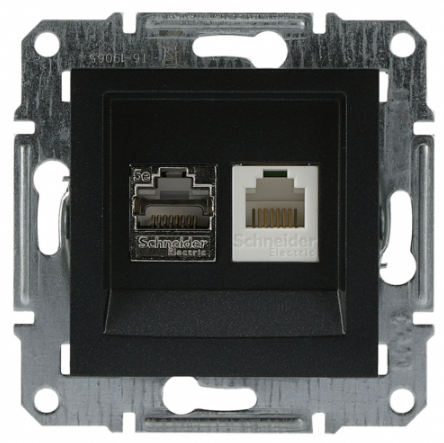 Розетка телефонна + комп'ютерна RJ45+RJ12 кат. 5e UTP антрацит Asfora Schneider