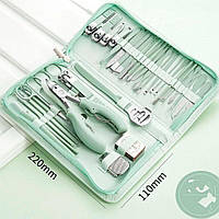 Набір інструментів для манікюру/педикюру, 35 предметів у чохлі, Green