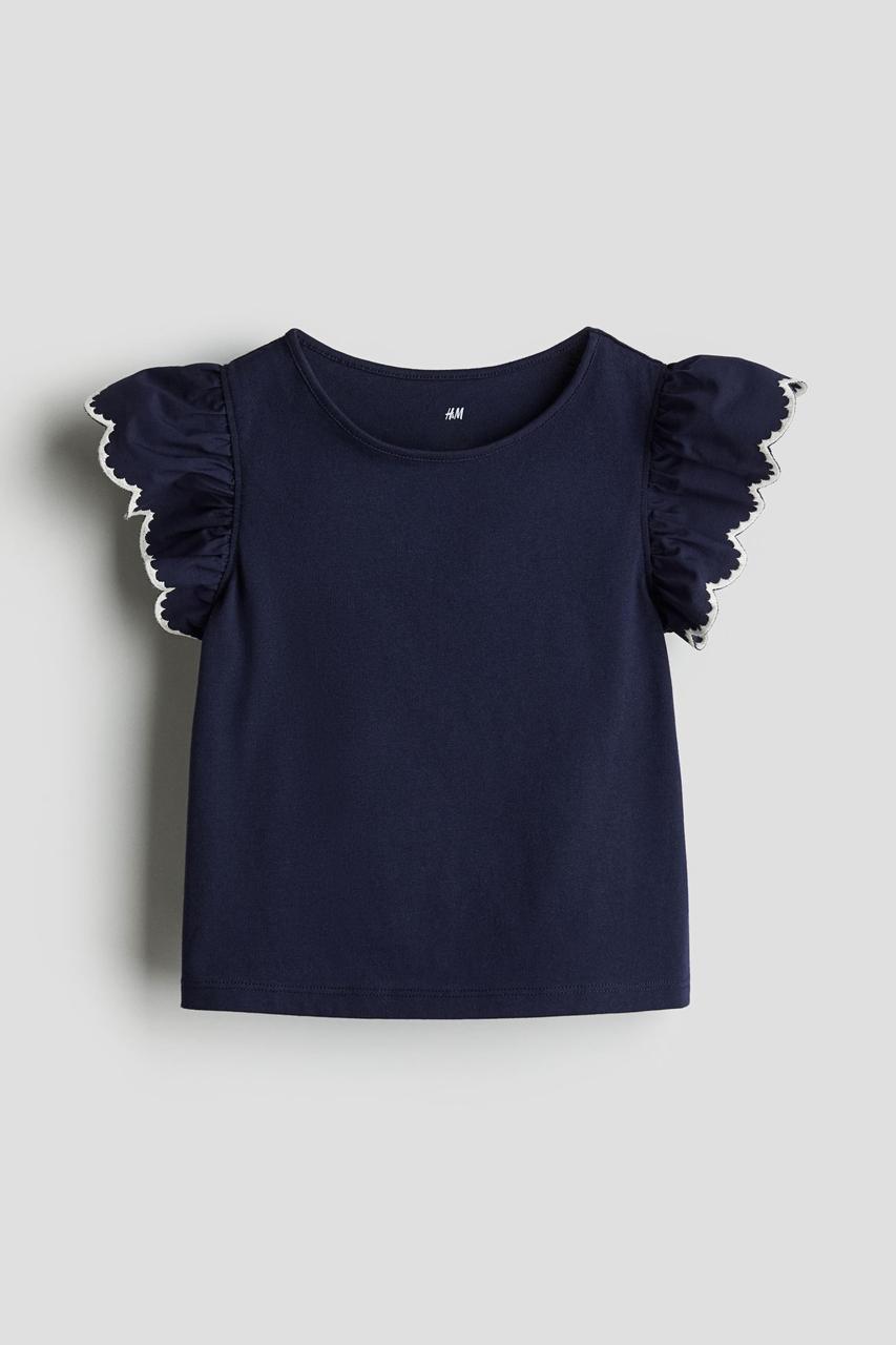 Футболка з джерсі з англійською вишивкоюте мно-синя H&M 92, 110/116, 122/128, 134/140см