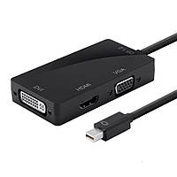Конвертер mini Display Port (тато) на HDMI/VGA/DVI (мама) 30 cm, Black, 4K/2K, Пакет