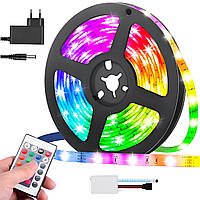 Светодиодная LED лента 5м, 3528 RGB с пультом и блоком питания / Многоцветная RGB подсветка / Лед лента