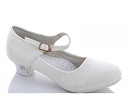 Білі лакові туфлі для дівчинки на підборах танцювальні 32 34 36 37