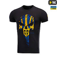 Тактична футболка месник M-TAC BLACK/YELLOW/BLUE, чоловіча військова чорна футболка з принтом для зсу
