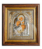 Серебряная Икона Святое Семейство 30,5х28,5см в прямоугольном киоте под стеклом