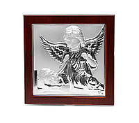 Икона Ангелв Хранителя 10х10см в серебряном окладе на деревяной рамке квадратной формы