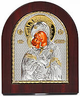 Владимирская Икона Божией Матери 11х13см в серебряном окладе с позолотой