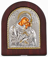 Икона Сладкое Лобзание Божией Матери 11х13см в серебряном окладе с позолотой