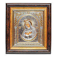 Серебряная Икона Остробрамская Божья Матерь 25,7х23,3см в прямоугольном киоте под стеклом
