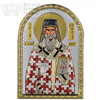 Икона Святой Дионисий 5х7см серебряная на пластику украшена разноцветной эмалью