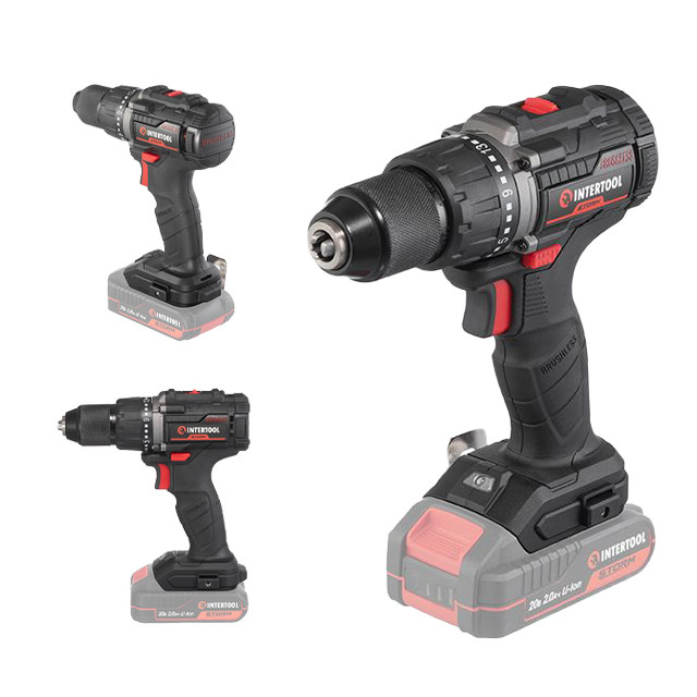 Дриль-шурупокрут акумуляторний 20 В, 60 Nm, 0-500/0-2000 об./хв, 2-13 мм, без ЗП та АКБ INTERTOOL WT-9360, фото 1