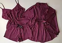 ВЫБОР ЦВЕТА Комплект пижама и укороченный халат Бордовый, 44