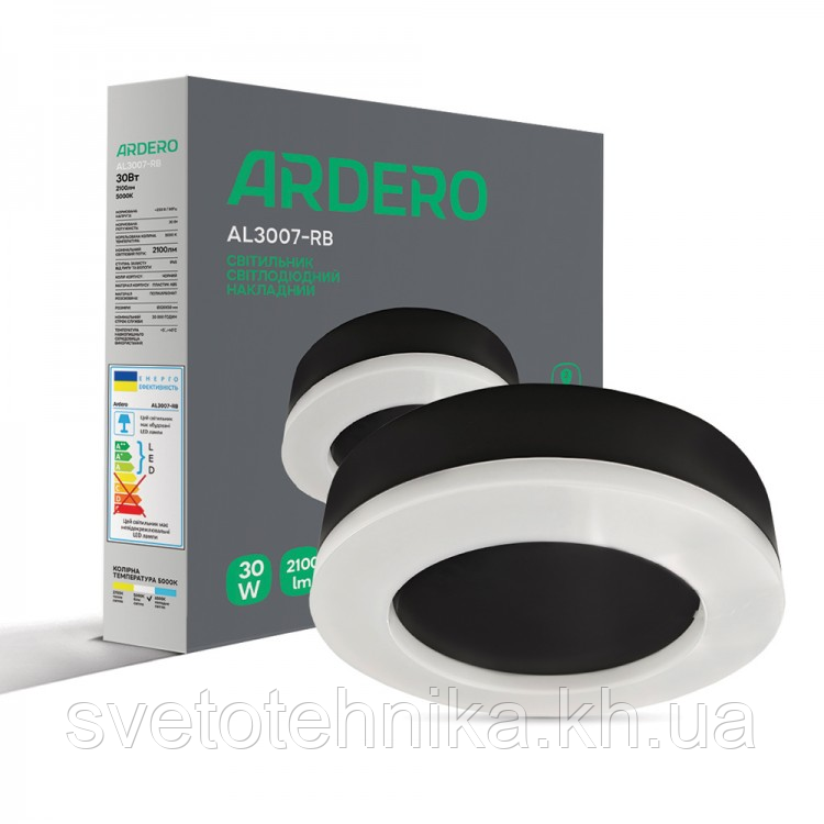 Світлодіодний світильник Ardero AL3007-RB 30W 5000К 2100Лм IP65 чорний 320x50 мм