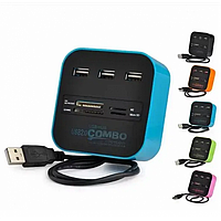 USB HUB удлинитель All in 1 Картридер, концентратор 3 порта хаб sm