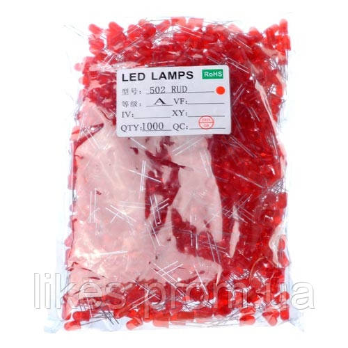 LED светодиод 3мм 1.8-2В 20мА, 1000шт, красный - фото 1 - id-p2196244358
