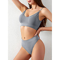 Комплект жіночої білизни Lesko 1608# M 70/75 ABC Сірий у рубчик труси та топ 1 шт., фото 2