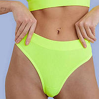 Жіночі безшовні трусики бразиліани в рубчик Lesko A02# Неоновий Жовтий XL 3шт, фото 2