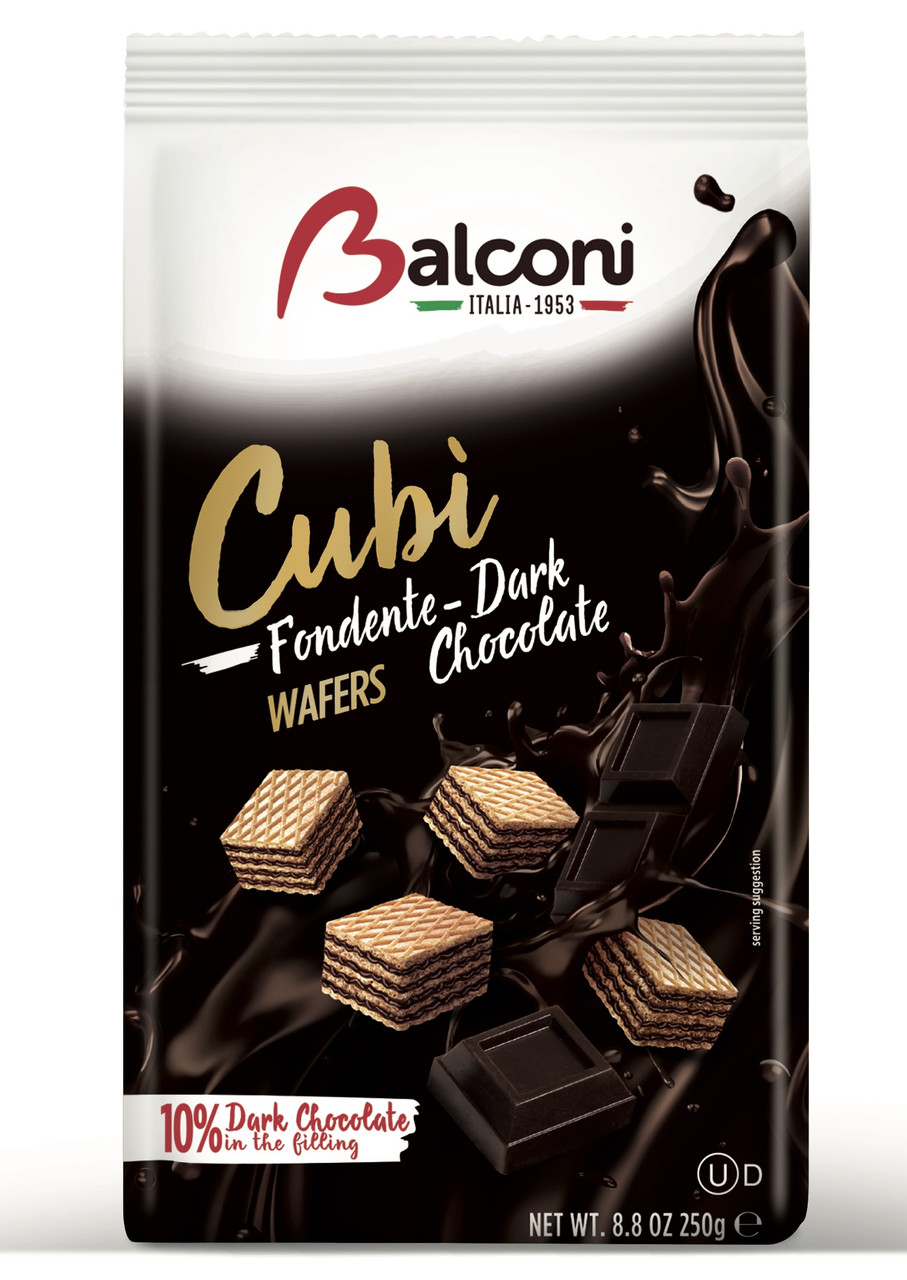 Вафлі кубики з чорним шоколадом BALCONI 250г, (10шт/ящ)