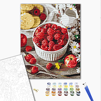 Розфарбовування зображення картина за номерами натюрморт Малиновий перекус 40х50 Картини живопис за номерами їжа BrushMe BS30913