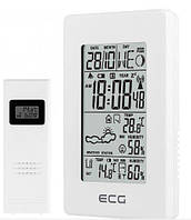 Метеостанция домашняя электронная ECG MS 100 White с часами белого цвета