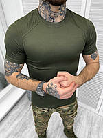 Тактична футболка олива без написів, чоловіча військова футболка поліестер, що дихає, армійська футболка олива