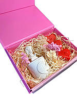 Подарунковий набір з 4 свічками в коробці з бантом Рожевий