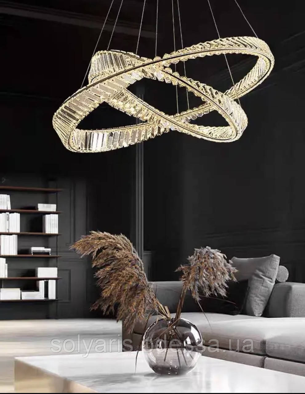 Розкішна новинка, кришталева світлодіодна люстра з пультом, 140 Вт. 22625/800+500 золото, срібло, фото 1